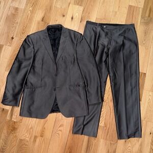 Porto Filo Mens Dark Silver Dress Suit Seal Of Quality Hand Tailored Size 40/34